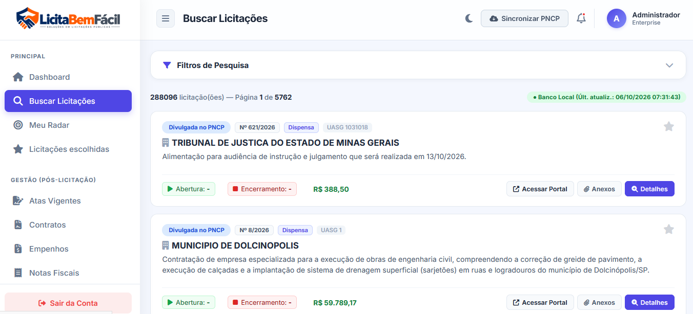 LicitaBemFacil Dashboard